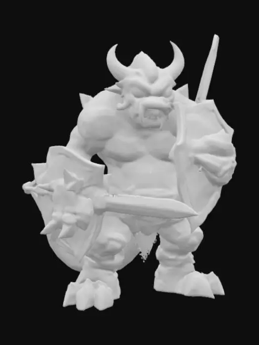 3D model for Nintendo game boy monster game boy body with a monster mouth arms and legs game asset battle ready holding a shield and a sword in a cartoon style oversized characteristics