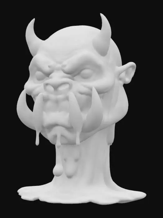 3D model for An orc character bust in a big Daddy Roth style with grotesque features that are over exaggerated. He is melting like a colorful wax candle multi color 