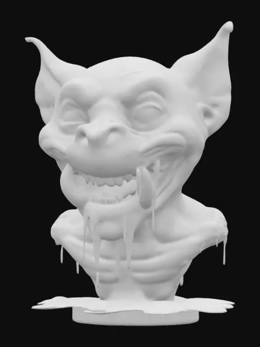 3D model for An orc character bust in a big Daddy Roth style with grotesque features that are over exaggerated. He is melting like a colorful wax candle multi color 