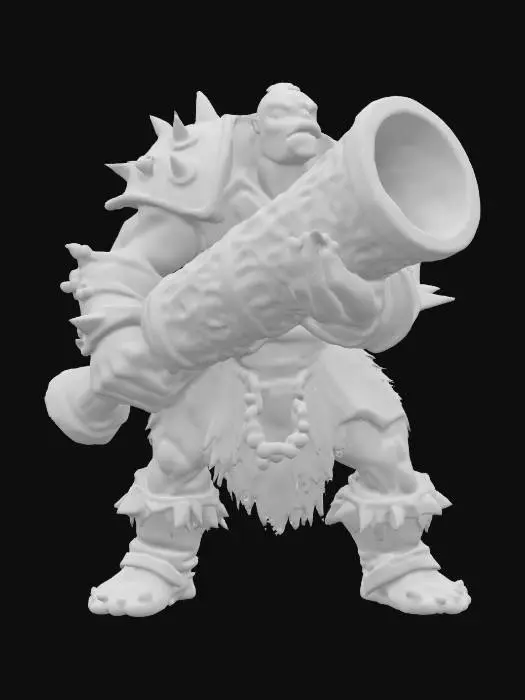 3D model for orc barbarian with stone hand made armor holding a stone canon 