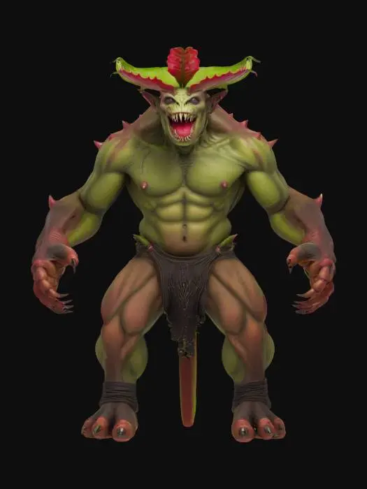 3D model for orc with a Venus flytrap head and hands monster 