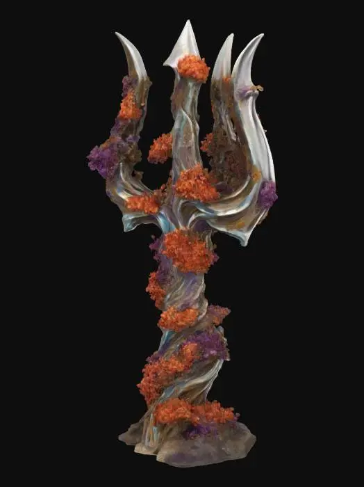 3D model for trident covered in sea weed and coral  