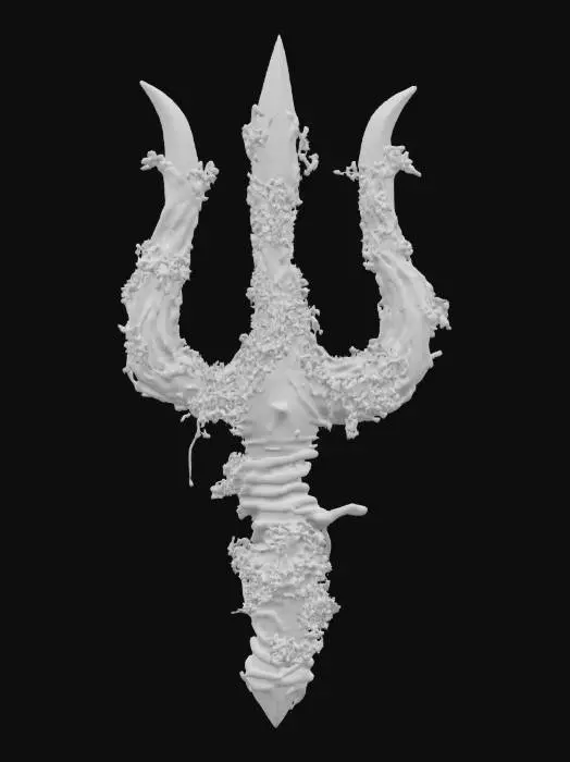 3D model for #ocean#, trident covered in sea weed and coral  