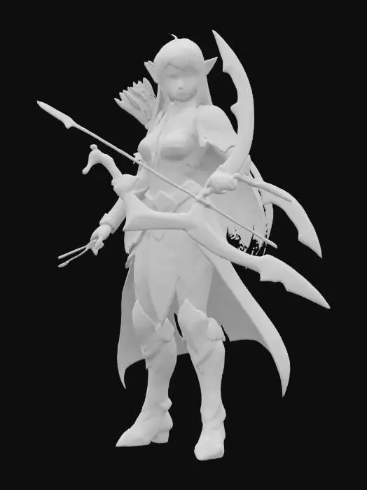 3D model for Elf warrior anime style girl full body standing in an a pose legend of Zelda style, dragon ball z style,