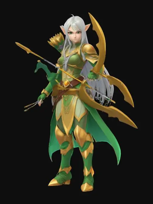 3D model for Elf warrior anime style girl full body standing in an a pose legend of Zelda style, dragon ball z style,