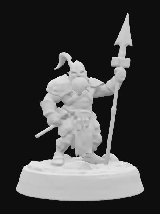 3D model for Clash of Clans, barbarian on a round game ready base with rocks and terrain, Battle Pose highly detailed