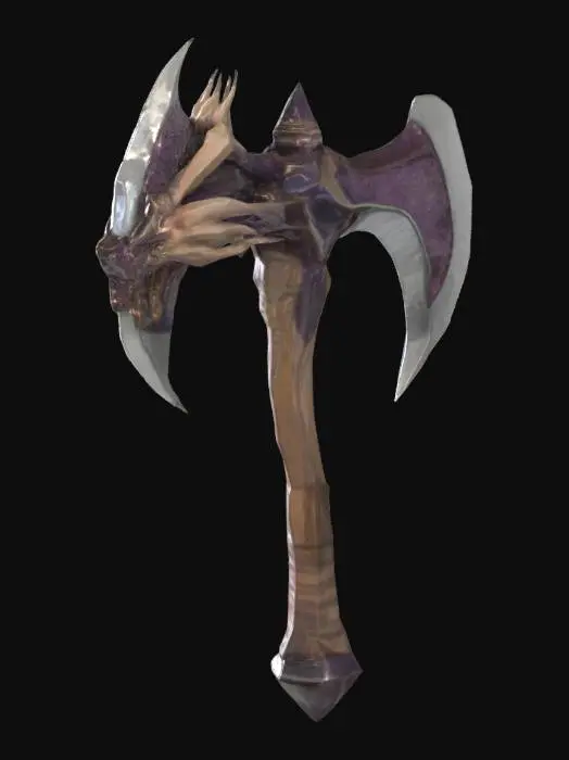 3D model for A large double bladed battle axe with a dragon head for blades a large wooden handle
