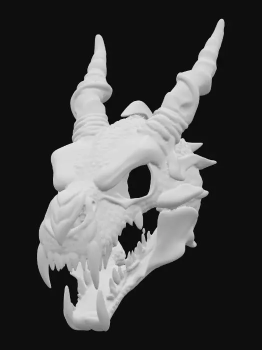 3D model for A in the shape of a dragon skull made from metal coper mesh , #PBR#