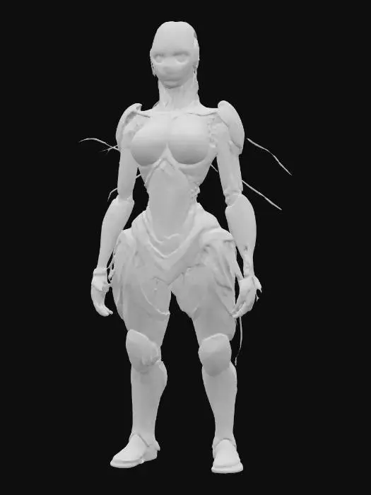3D model for #PBR#, A female medieval  android made from hand foredge metal and wood visible cogs and pulleys  