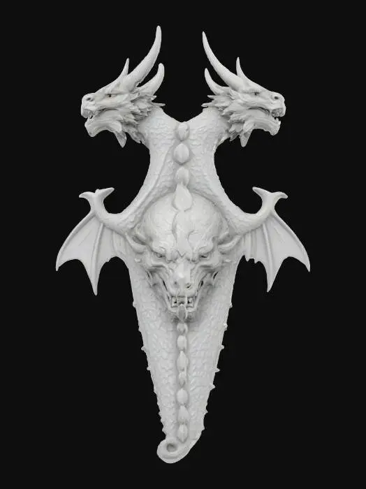 3D model for #PBR#, a crest medieval style with double dragon heads on the face it is in a oval shape with a flat back , #PBR#