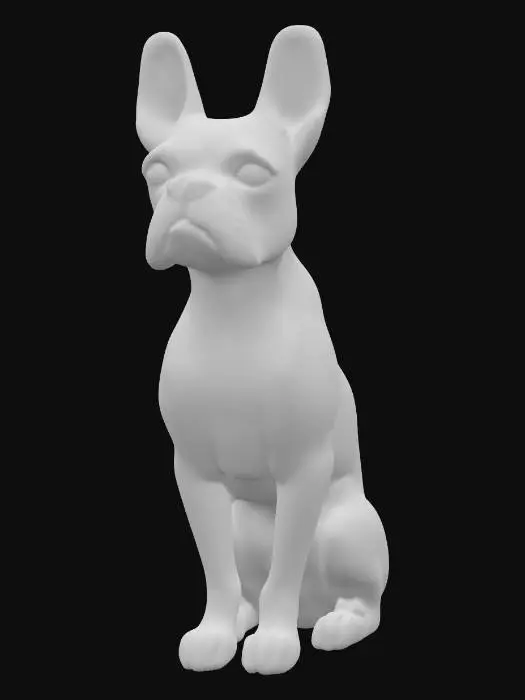 3D model for A minimalistic glossy ceramic sculpture of a sitting Bostin terroir , stylized body with soft edges, polished glaze in light brown and tan, highly reflective glossy finish, modern decorative aesthetic, cinematic render, dark gradient background., #PBR#