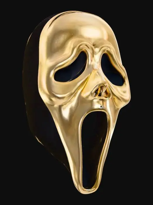 3D model for a ghost face mask from the movie scream golden colored and shiny , #PBR#