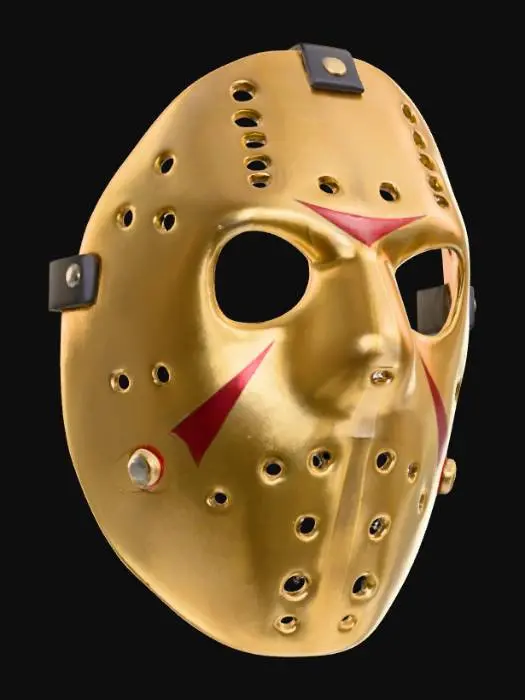 3D model for #PBR#, a hocky mask from the movie Friday the 13th golden colored and shiny , #PBR#
