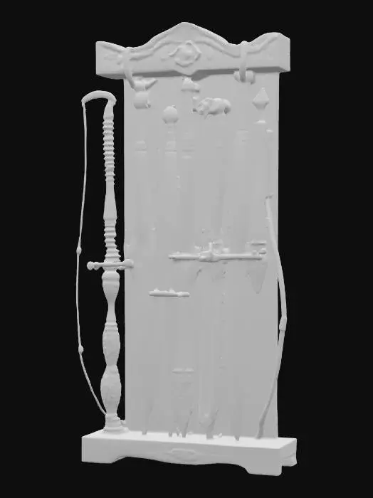 3D model for Fantasy weapon rack full of swords knifes staffs and bows 