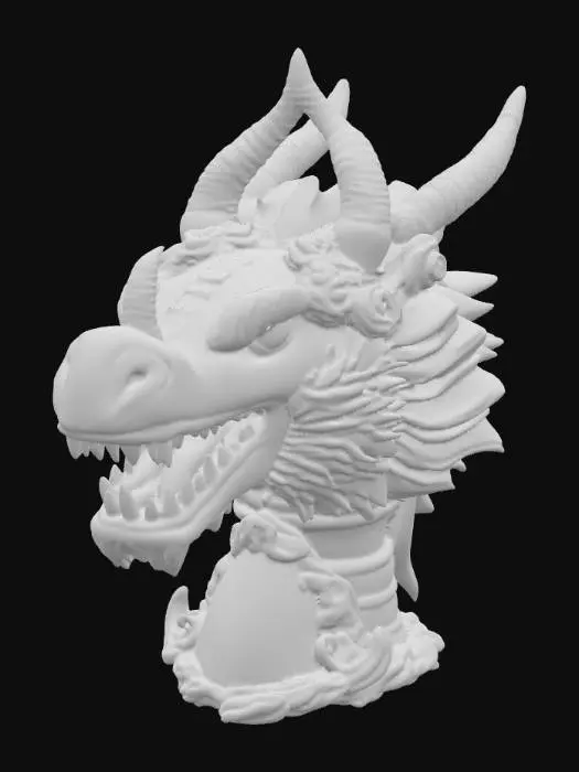 3D model for A dragon head made out of cake with a slice cut out of it to show the icing and cake layers , #food#