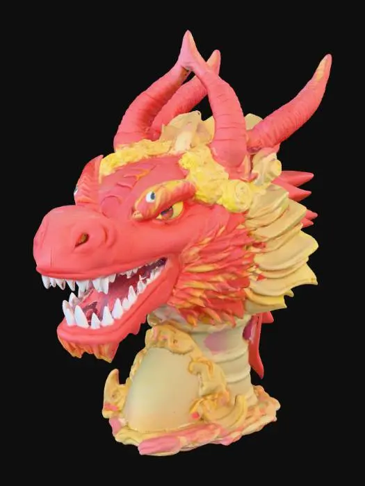 3D model for A dragon head made out of cake with a slice cut out of it to show the icing and cake layers , #food#