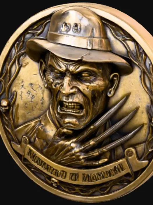 3D model for I want to create a gold coin with Freddy Krueger from the movie a nightmare on elm Street as the face on the coin, he is scowling  perfect highly detailed
