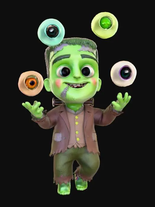 3D model for #Halloween2025#, A cute little Frankenstein's monster juggling eyeballs, #Halloween2025#