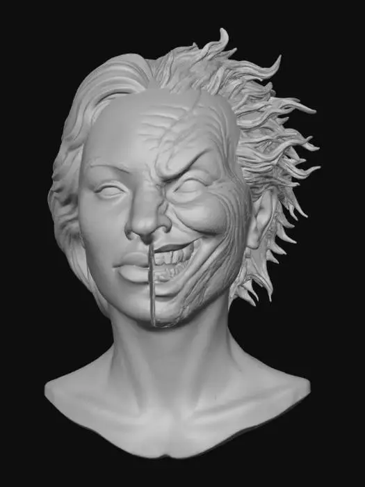 3D model for #Halloween2025#, A bust of a woman with half her face painted like an evil clown