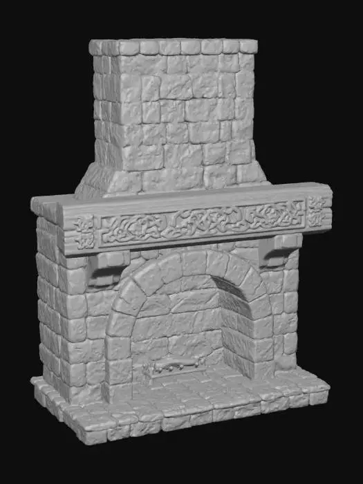 3D model for A midevil stone fireplace with a wooden mantel