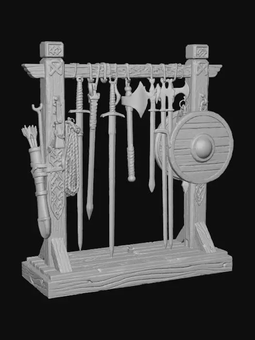 3D model for Midevil weapon rack game asset rectangle base