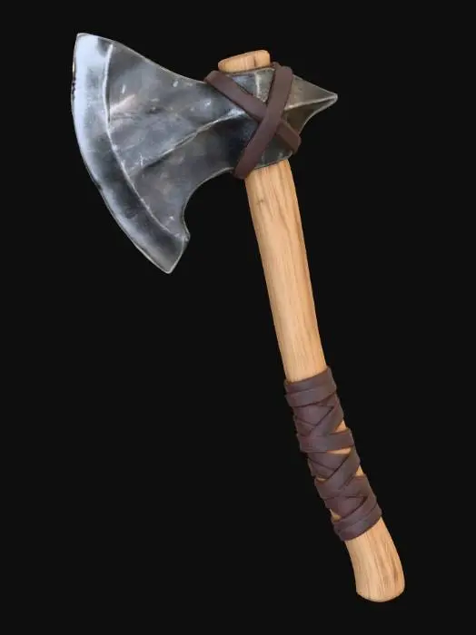 3D model for A stone battle ax with a leather wrapped handle
