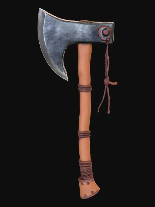 3D model for A midevil stone axe weapon with a wooden handle and stone blade the blade is held on by leather straps