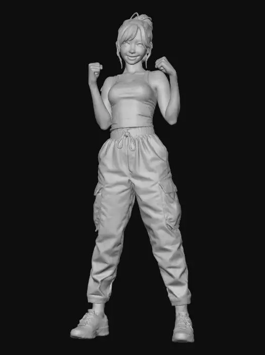 3D model for A cute girl street fighter she is wearing baggy cargo pants and a tank top