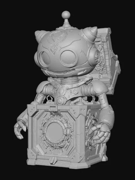 3D model for #Christmas2025#,  a fantasy cyborg jack-in-the-box  robot
