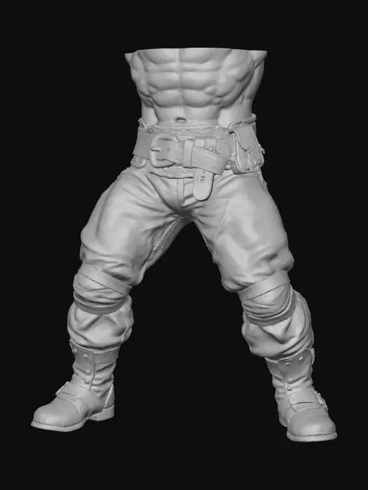 3D model for I want to create the bottom half of a muscular barbarian only hips down, belt legs and feet