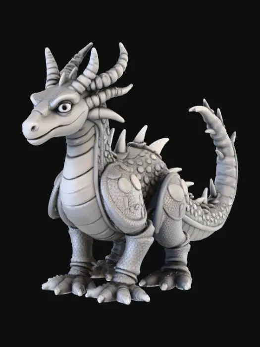 3D model for A fantasy dragon designed as a print-in-place articulated model for FDM 3D printing. The dragon features segmented joints along the neck, body, legs, and tail, allowing smooth movement without assembly. All joints include built-in clearance (about 0.4–0.6 mm) to prevent fusing during printing. The dragon is posed flat and neutral, fully contacting the build plate so all parts print at once. Wings are folded tightly or omitted to avoid overhangs. No thin membranes or fragile parts.
Surface detail uses large, smooth scales and armor-like plates, aligned with the joint segments for reliable articulation. Anatomy is chunky and durable with rounded edges. The head is solid with thick horns and recessed eyes. The tail is long and flexible with repeating articulated segments. Single-piece model,