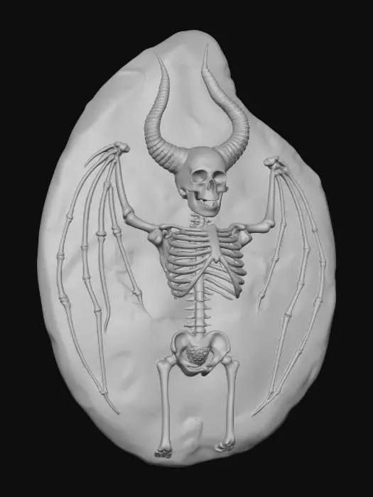 3D model for Horned Skeleton on a Stone Plaque
