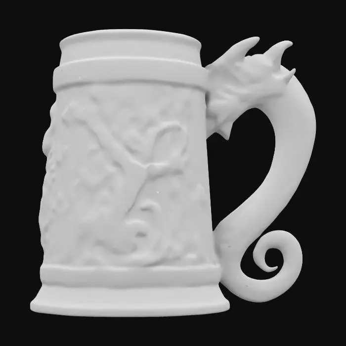 3D model for Medieval, Game of Thrones, Highly Detailed, Ultra Realistic beer stein with dragon scales carved in the handle the mug should be a dragon