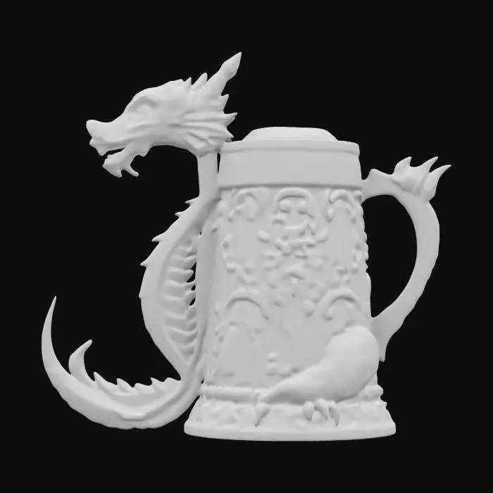 3D model for Medieval, Game of Thrones, Highly Detailed, Ultra Realistic beer stein with dragon scales carved in the handle the mug should be a dragon