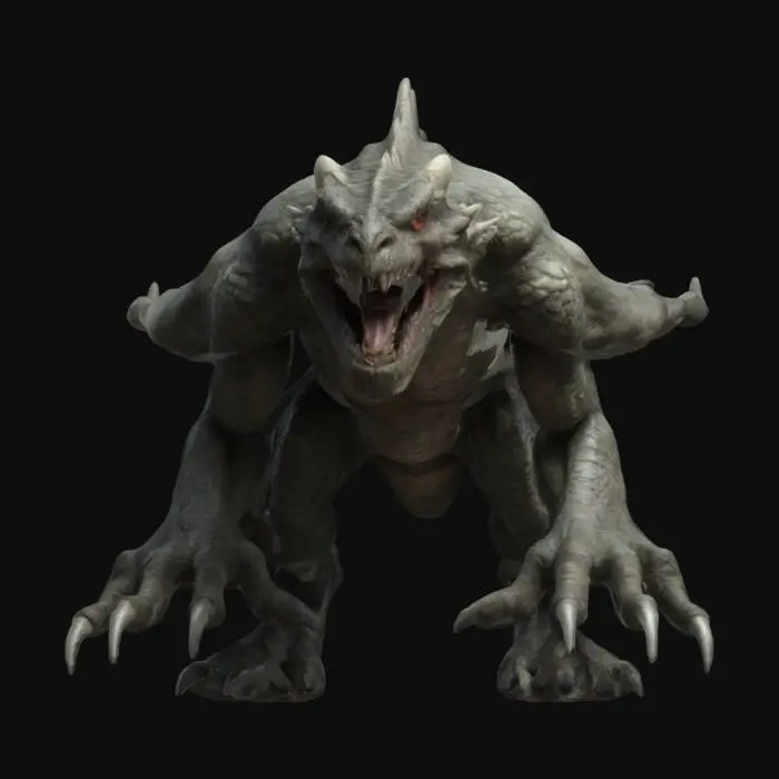 3D model for Humanoid dragon monster hunched over in a attack position mouth open highly detailed ultra realistic