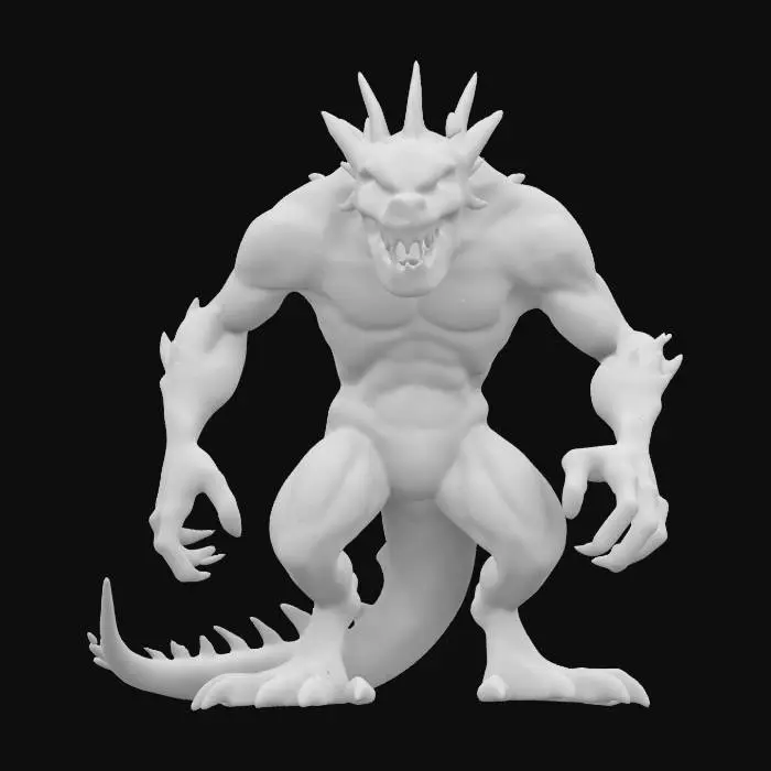 3D model for Humanoid dragon orc hybrid monster hunched over in a attack position mouth open highly detailed ultra realistic