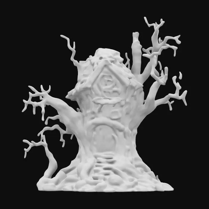 3D model for Extremely detailed ultra-realistic tree house witch cottage in a knotted cypress tree 