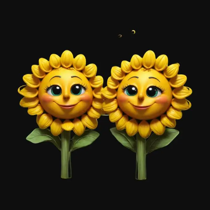 3D model for 2 cartoon sunflowers kissing 