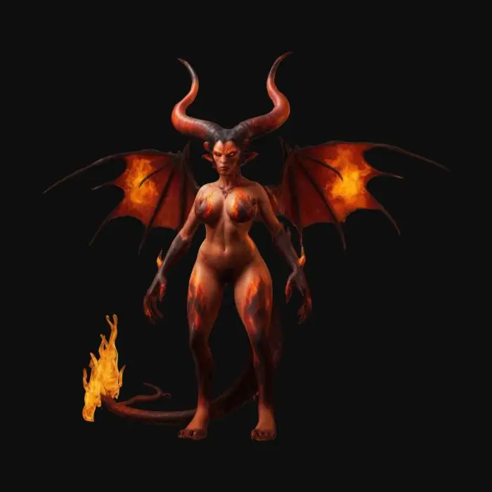 3D model for A beautiful fire succubus full body and in a menacing stance with flames on her entire body 

   