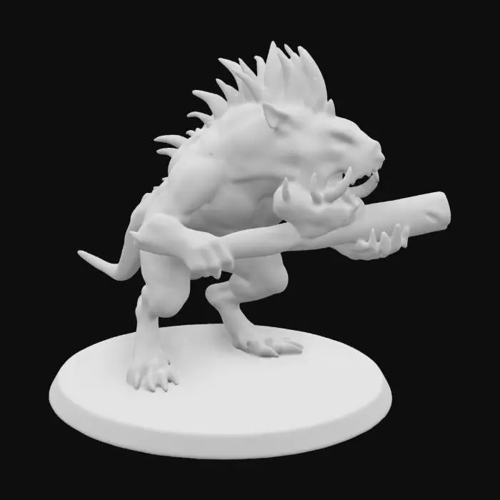 3D model for Evil menacing beast with human features a warthog head and face covered in spikes carrying a large wooden plank highly detailed highly realistic with foam coming out of his mouth