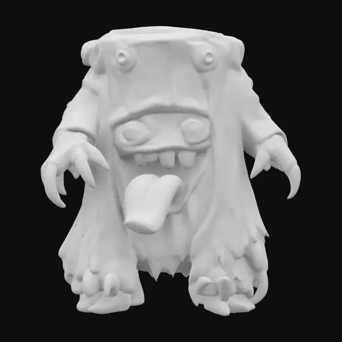 3D model for monster wardrobe cartoon and whimsical highly detailed wood, it has claws and a tongue hanging out of a mouth full of sharp teeth 