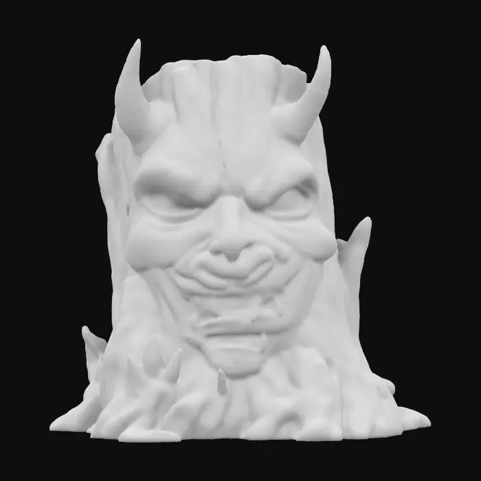 3D model for A tree stump that has been carved into a devil face natural age to the wood has caused cracks and so the wood grain details extremely detailed carved the wood