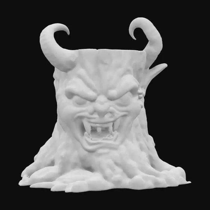 3D model for A tree stump that has been carved into a demons face natural age to the wood has caused cracks and so the wood grain details extremely detailed carved the wood