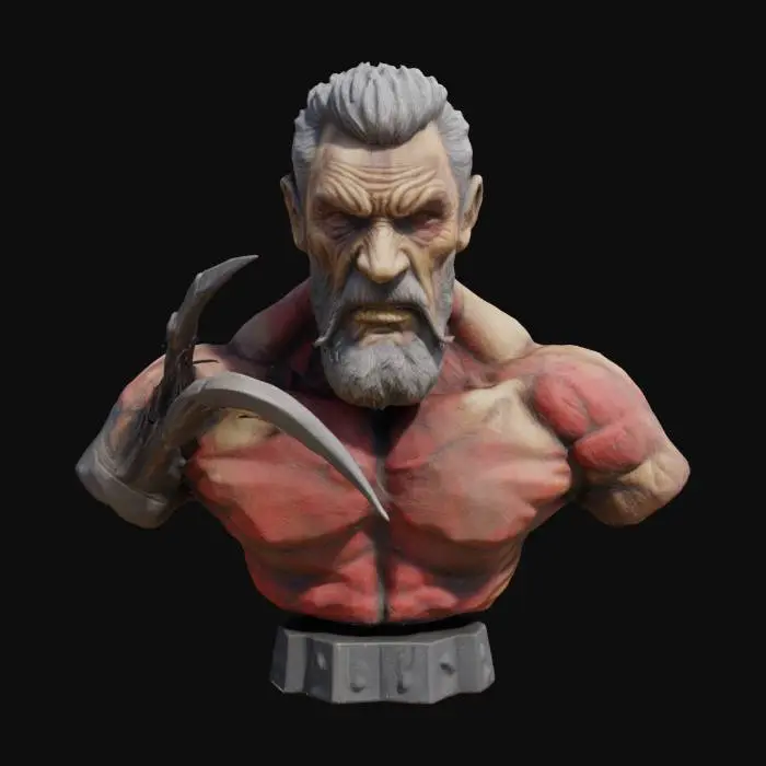 3D model for An extremely detailed bust of old man Logan from the marvel comic book series weathered old and gray wolverine