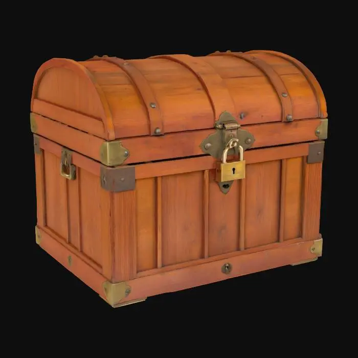 3D model for A large Victorian cedar chest with brass hardware and a rusty padlock