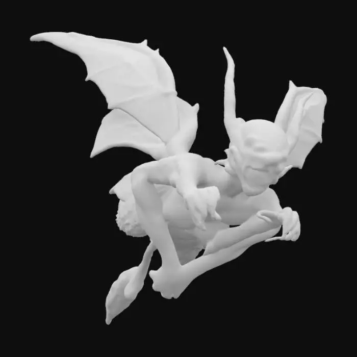 3D model for Dark forest trickster fairy with spiderweb-patterned wings, ash-gray skin, sharp features, climbing across tangled branches, Evil smile huge fly eyes , #fairy#