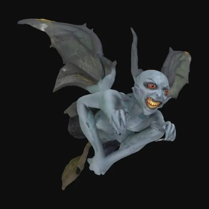 3D model for Dark forest trickster fairy with spiderweb-patterned wings, ash-gray skin, sharp features, climbing across tangled branches, Evil smile huge fly eyes , #fairy#