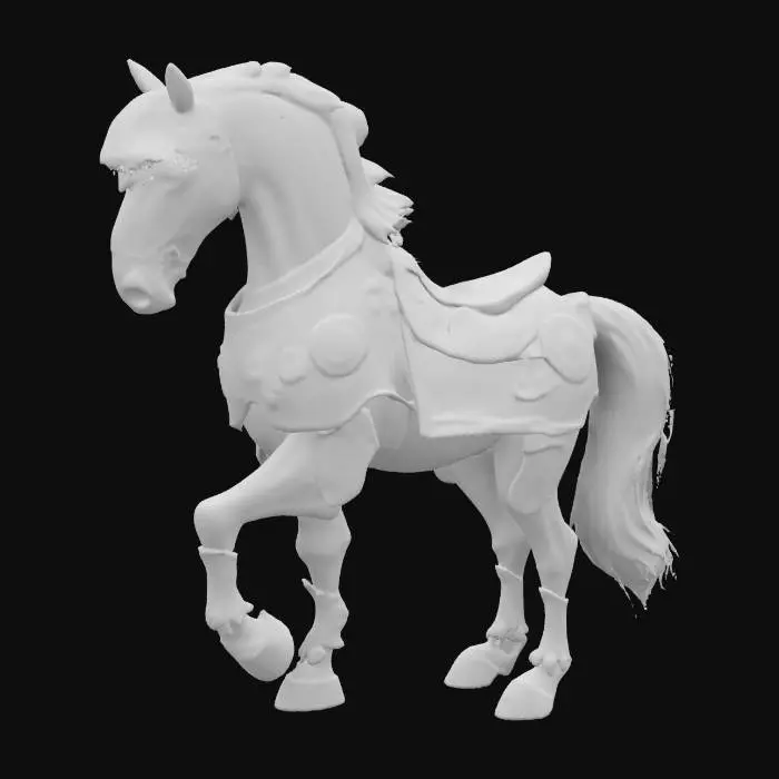 3D model for Beautiful war horse in silver and bronze armor.