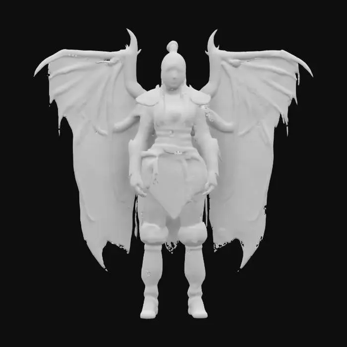 3D model for beautiful female barbarian , #fairy#,  she has dragon wings,  blond hair up in a top pony tail 