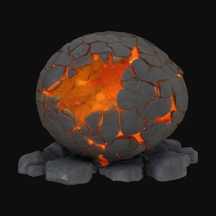 3D model for Highly detailed dragon egg, cracks and ready to hatch, Game Assets, Highly Detailed, Ultra Realistic, Rough, Stone, magma lines through the cracks